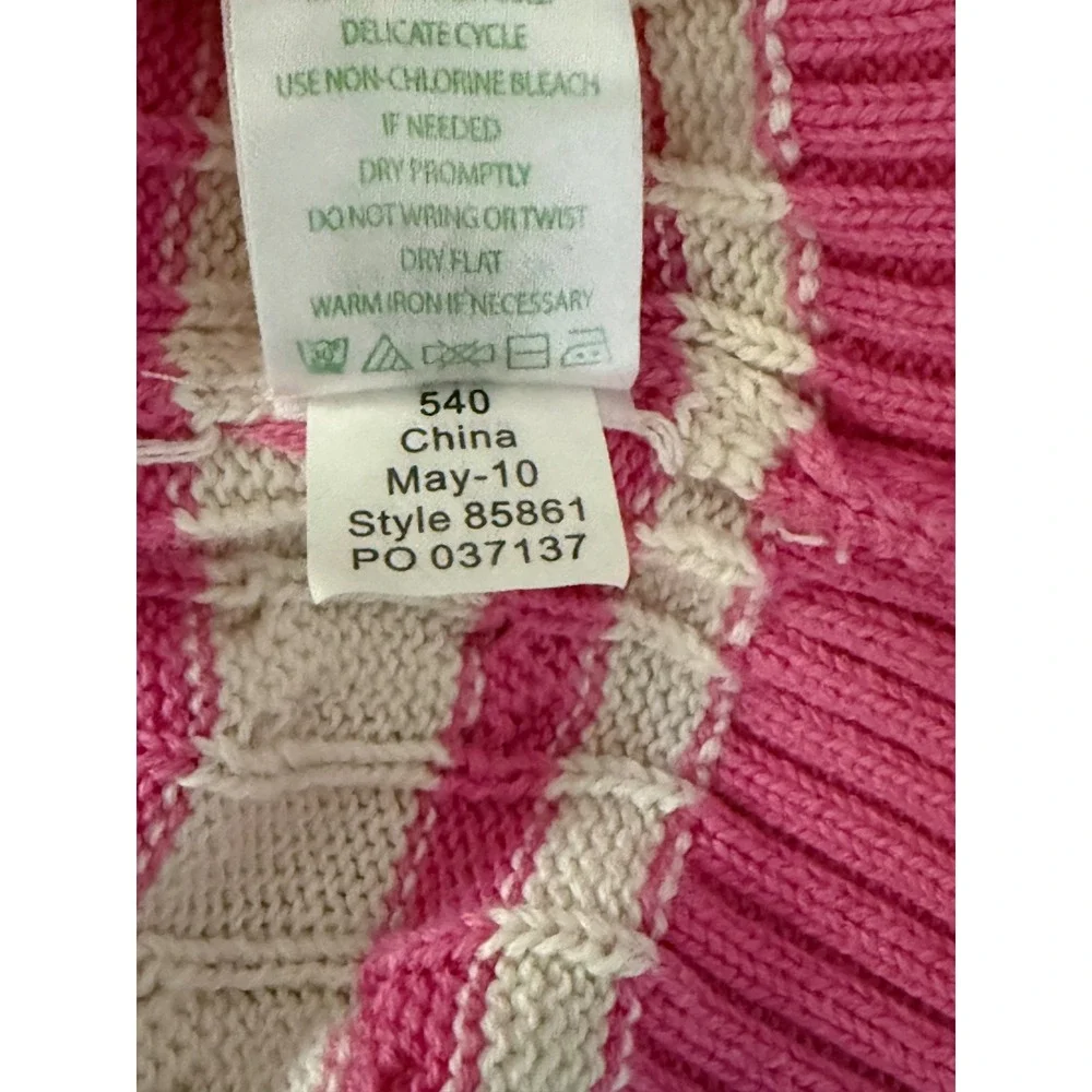Lilly Pulitzer Women's Medium Striped‎ Cable Knit Pink Ivory Cotton Sweater - Picture 9 of 9